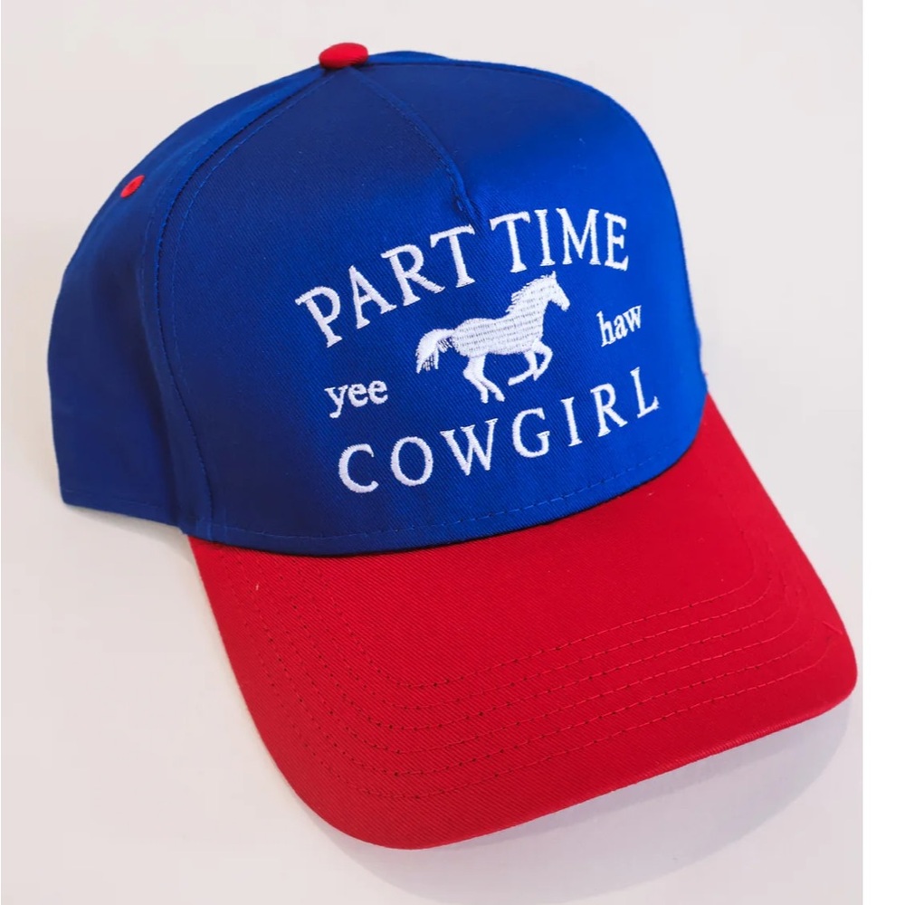 Part Time Cowgirl Blue & Red Trucker Hat – One Size Adjustable